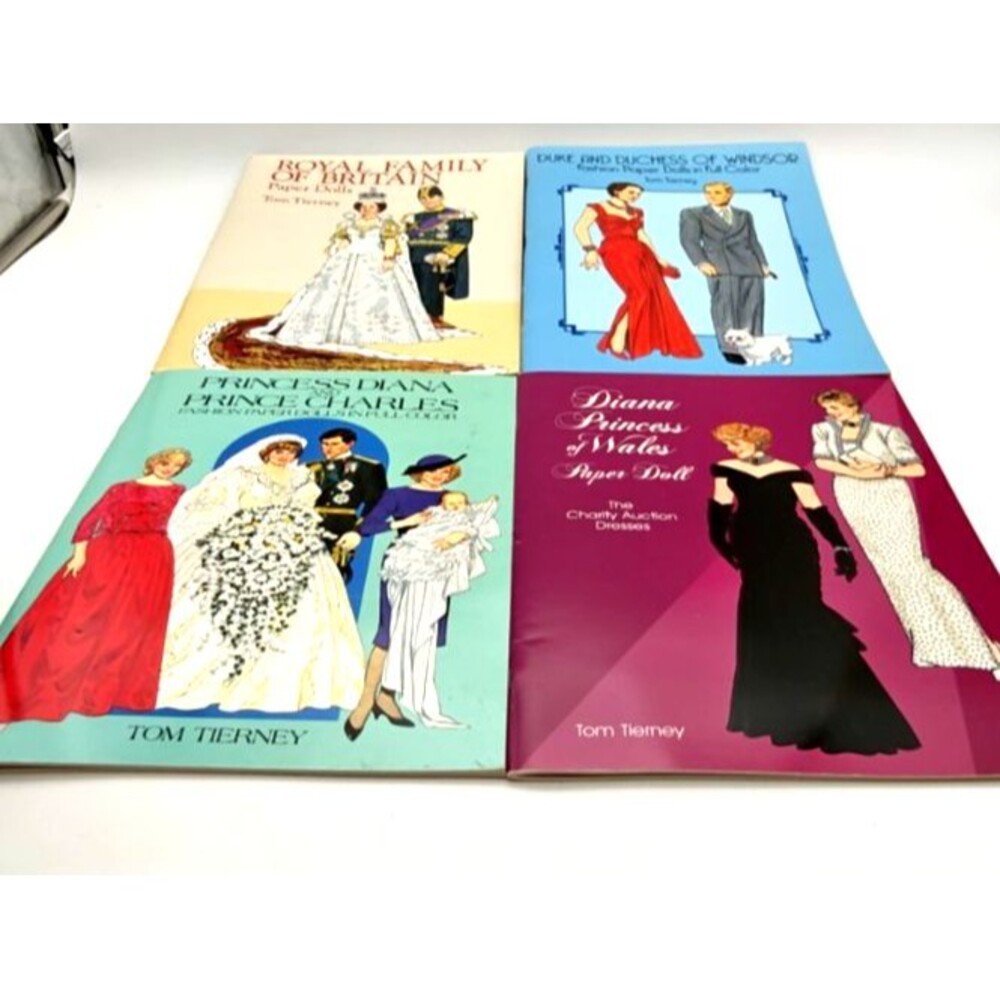Tom Tierney Set of 4 Paper Doll Diana Charity Dresses Charles Royal Family